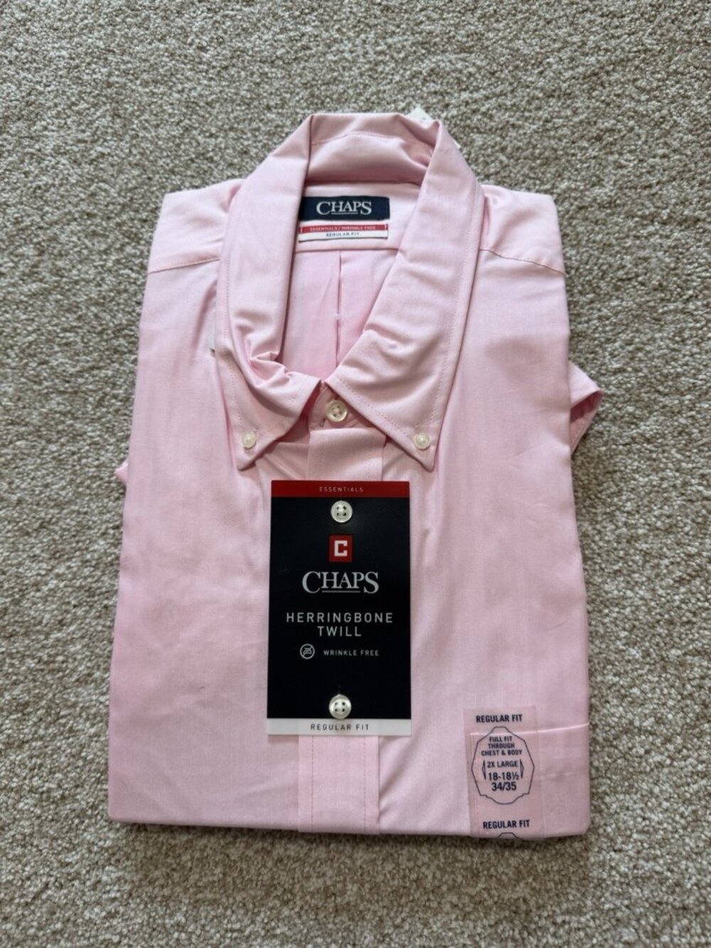 Chaps Herringbone Twill Regular Fit Tea Rose Pink Long Sleeve Button Shirt 2XL